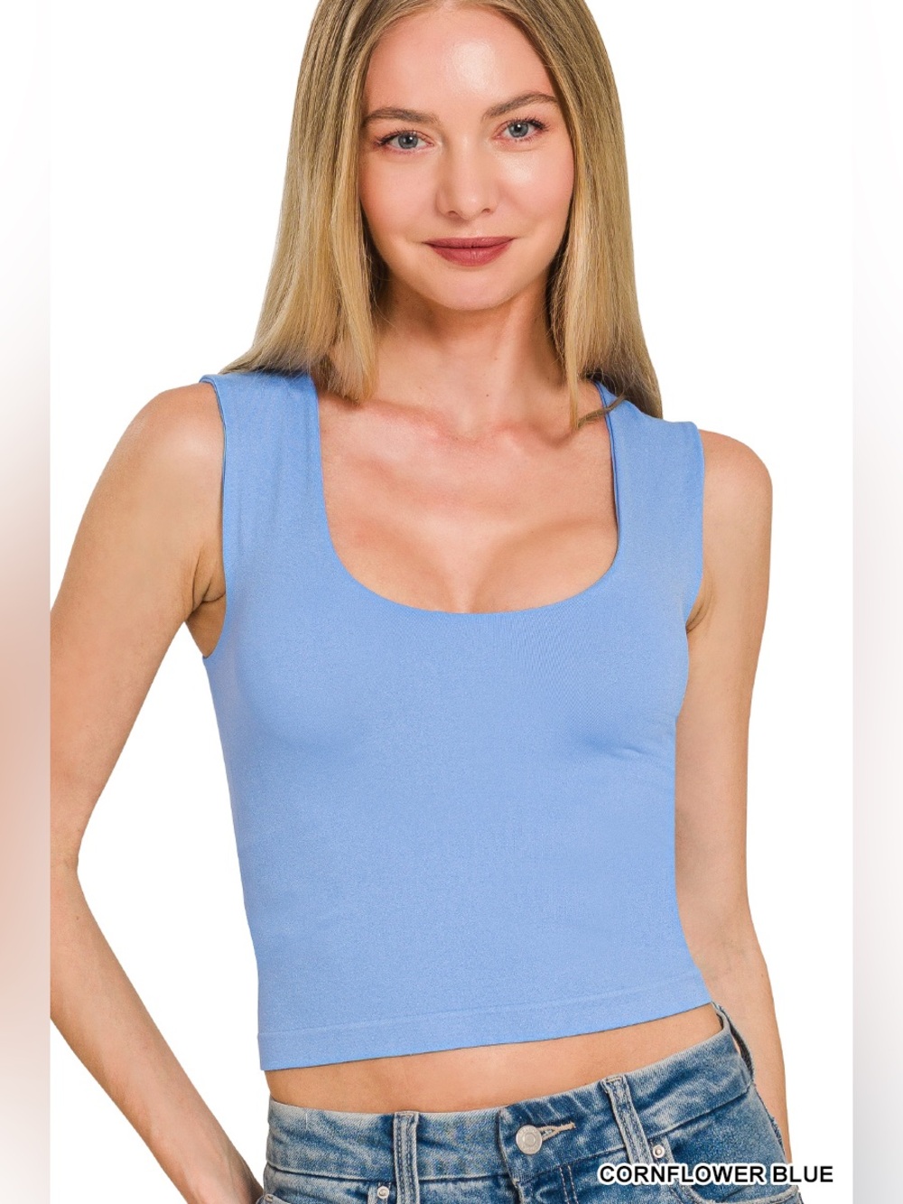 Zenana U-NECK SEAMLESS CROPPED TANK TOP WITH BUILT IN BRA